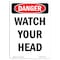 Signmission OSHA Danger Sign, Portrait Watch Your Head, 24in X 18in Rigid Plastic, 18" W, 24" L, Portrait OS-DS-P-1824-V-1875 - alternate 1